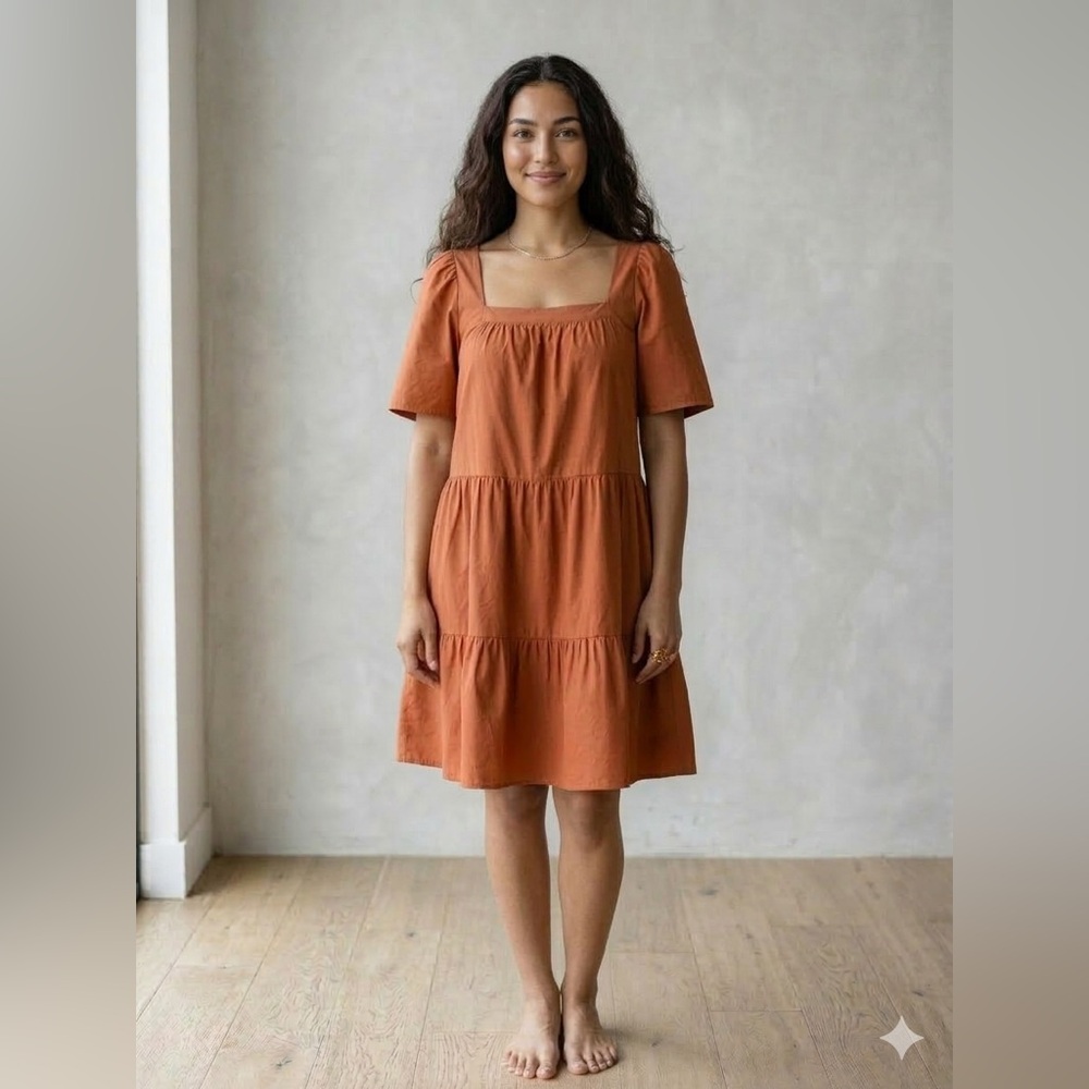 Altar'd State Rust Square-Neck Tiered Midi Dress